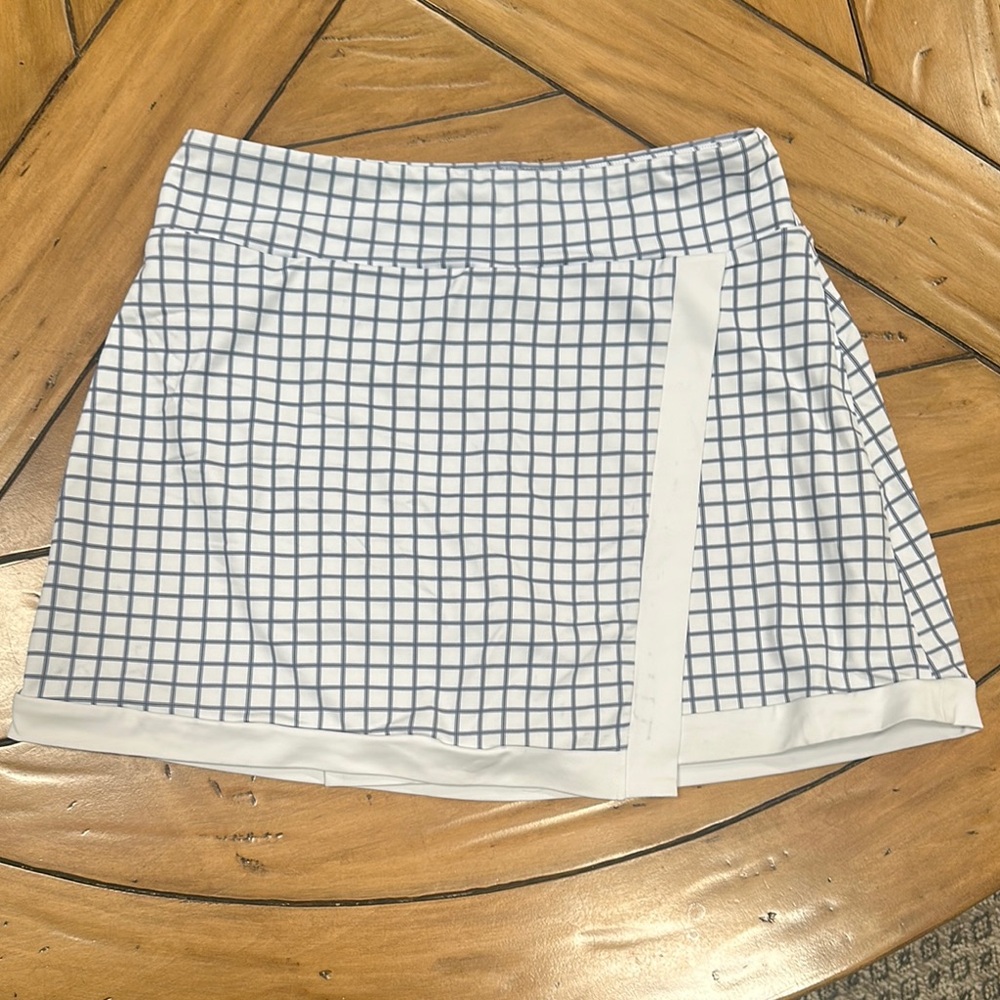 White and Blue Grid Pattern Skirt